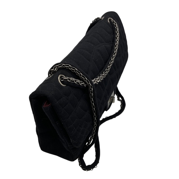 CHANEL BLACK QUILTED JERSEY 2.55 FLAP HANDBAG - Picture 4 of 16